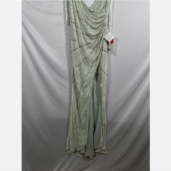 NWT $498 Mac Duggal [ 4 ]‎ Beaded Sleeveless Faux Wrap Gown in Mint #Q715 - Picture 11 of 14